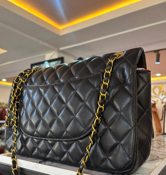 Black Leather Channel Bag