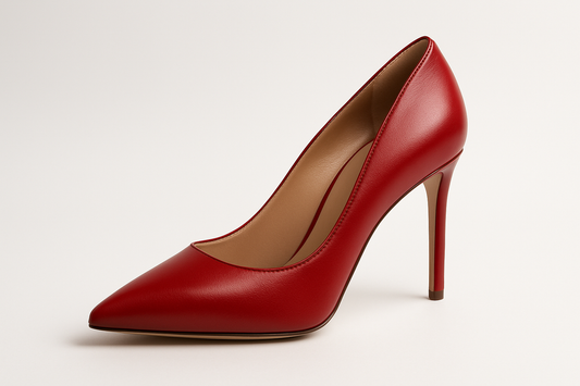 shop image of stylish women's high heel shoe in red. 