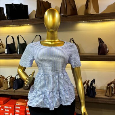 Libya Smocked Peplum Top – Blue & White Stripe
