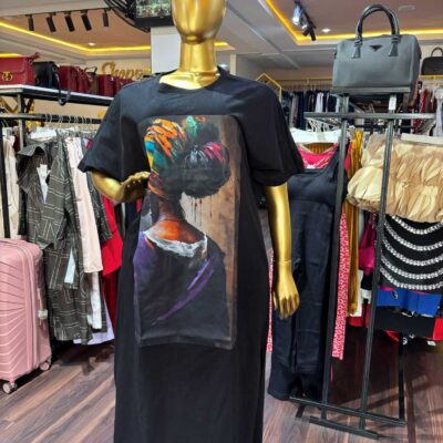 Fika African Art Print Dress Black