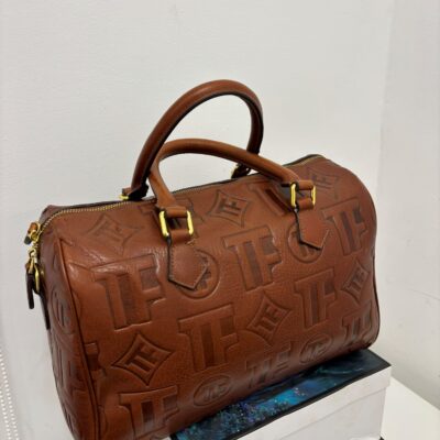 TM Monogram Leather Boston Bag – Deep Brown