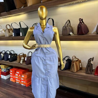 Netta Light Blue Linen Midi Dress