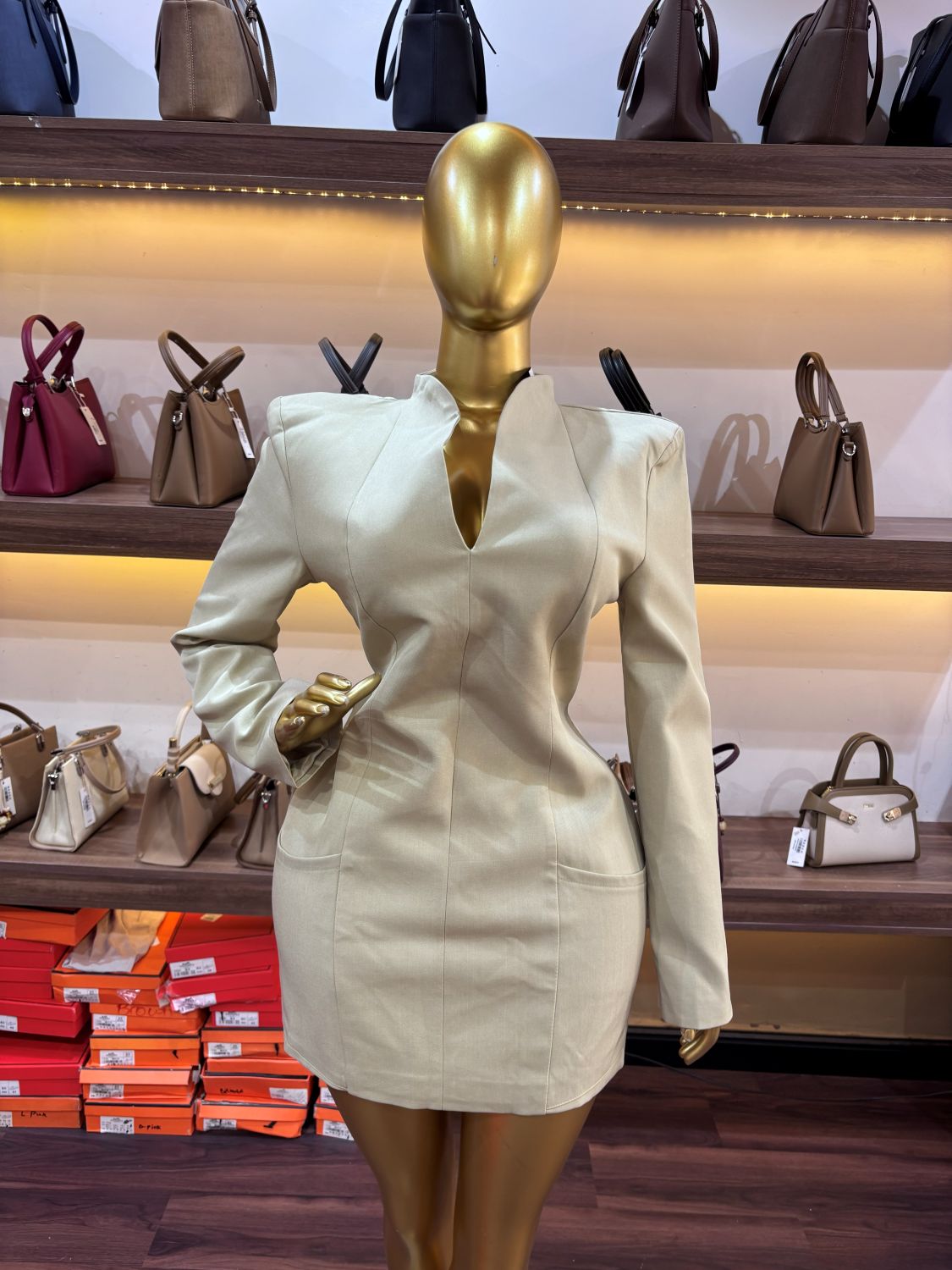 Premium Deep-V Mini Blazer Dress - Image 3