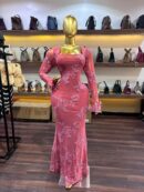 Seraphina Cold-Shoulder Lace Maxi Dress – Peach