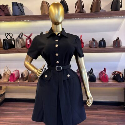 Premium Contrast-Stitch Blazer Dress – Black