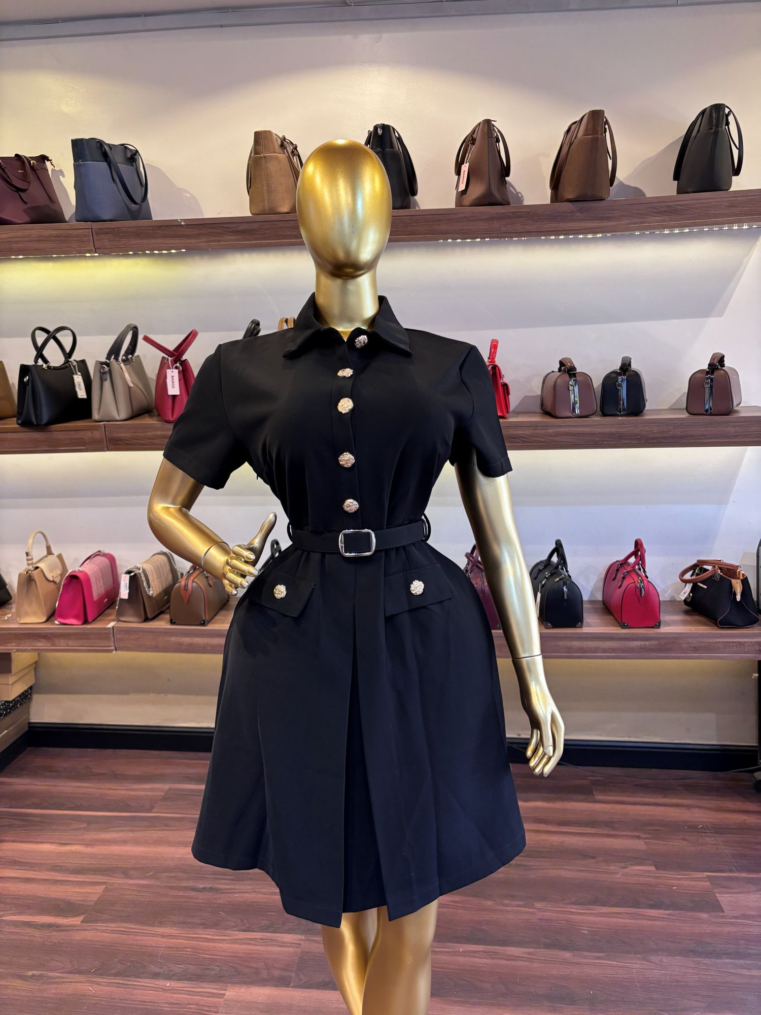 Premium Contrast-Stitch Blazer Dress – Black
