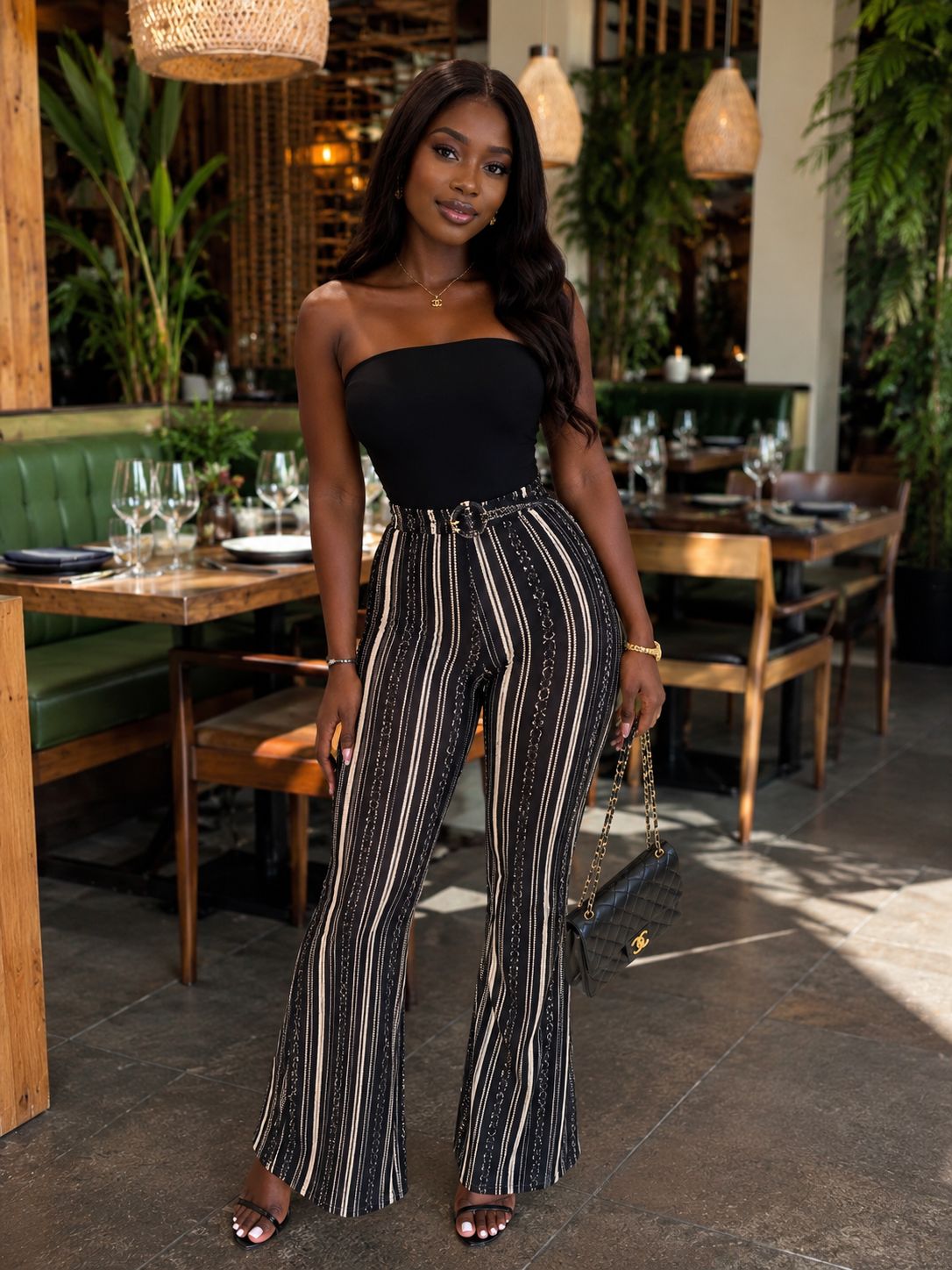 Retro Multi-Color Striped Stretch Flare Pants - Image 2