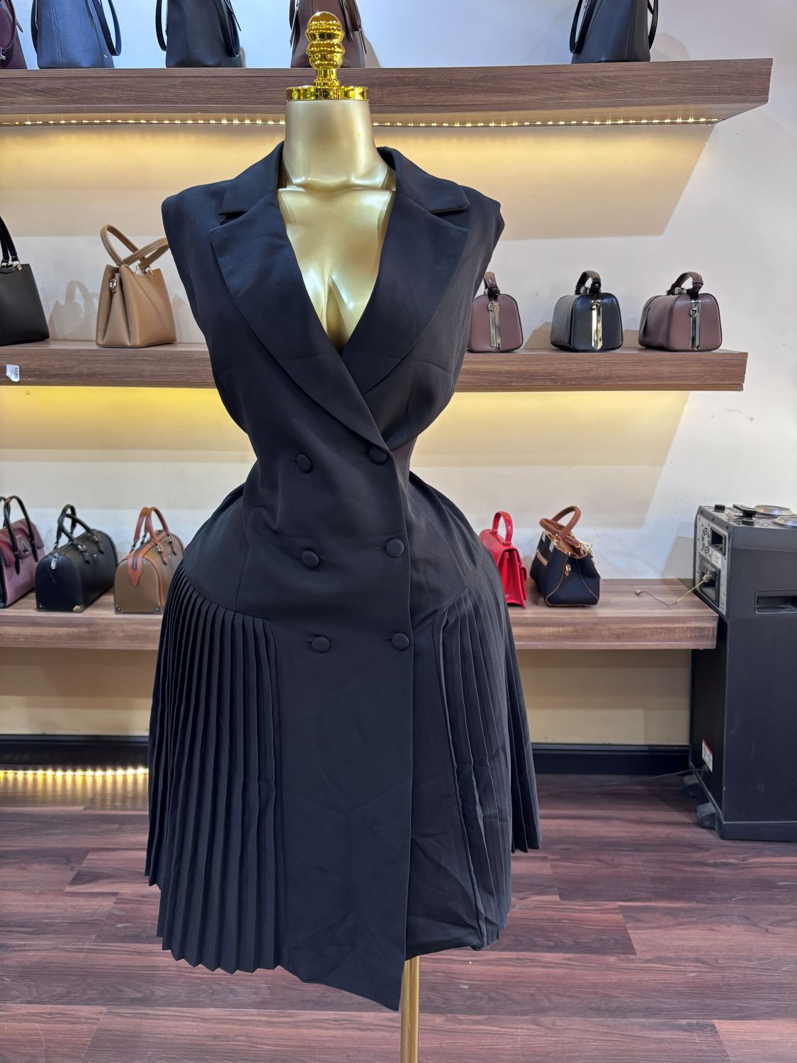 Premium Pleated Asymmetrical Tailored Blazer Dress - Image 3