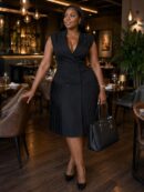 Premium Pleated Asymmetrical Tailored Blazer Dress