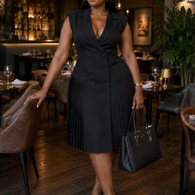 Premium Pleated Asymmetrical Tailored Blazer Dress