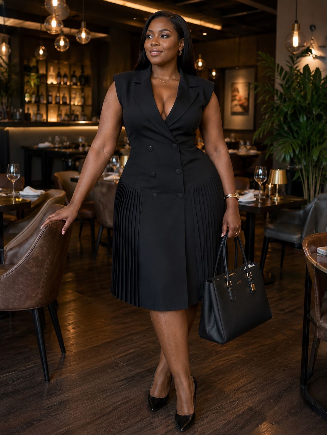 Premium Pleated Asymmetrical Tailored Blazer Dress