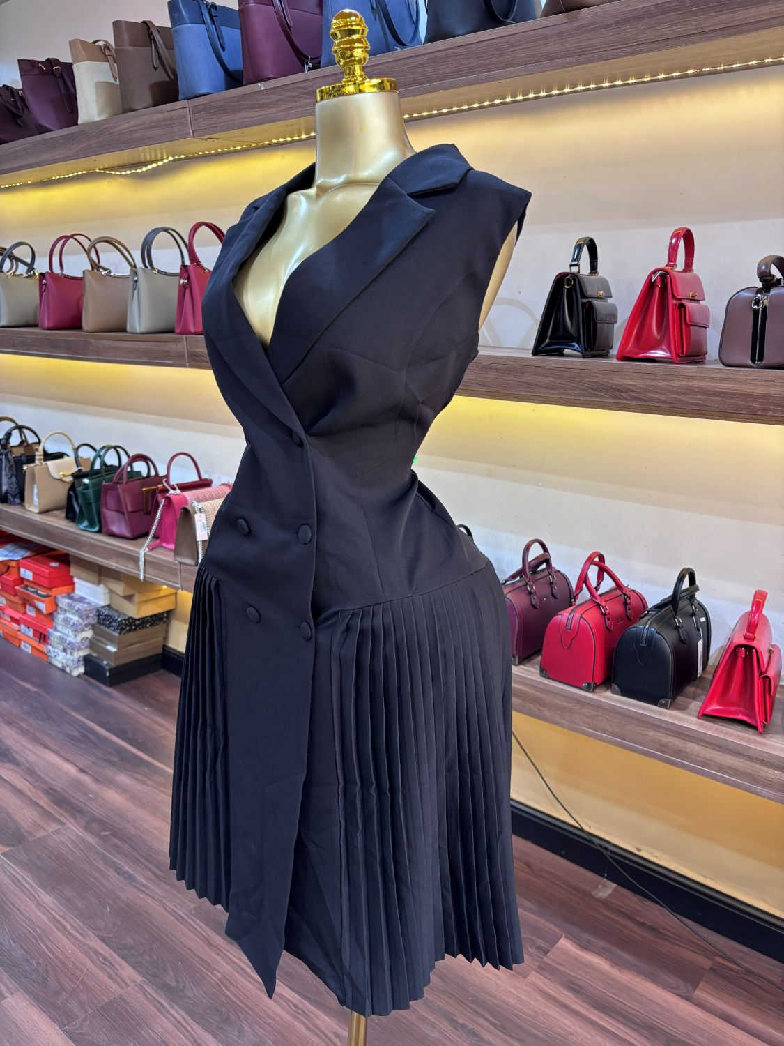 Premium Pleated Asymmetrical Tailored Blazer Dress - Image 2